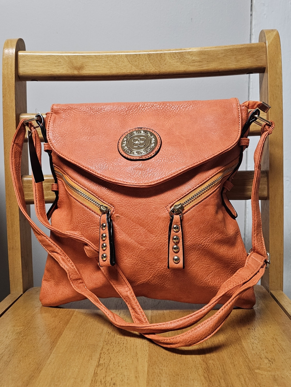 Tangerine Orange Pleather Crossbody Classic Travel Medium Size Roomy Purse